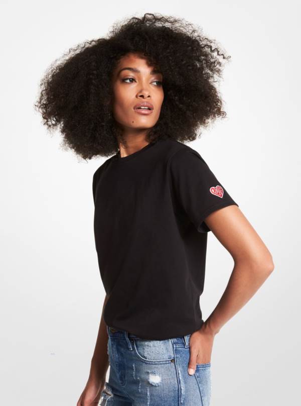 Damske Tricko Michael Kors Watch Hunger Stop LOVE Organic Cotton Čierne - Oblecenie Michael Kors Lacne | RIWFD-2981
